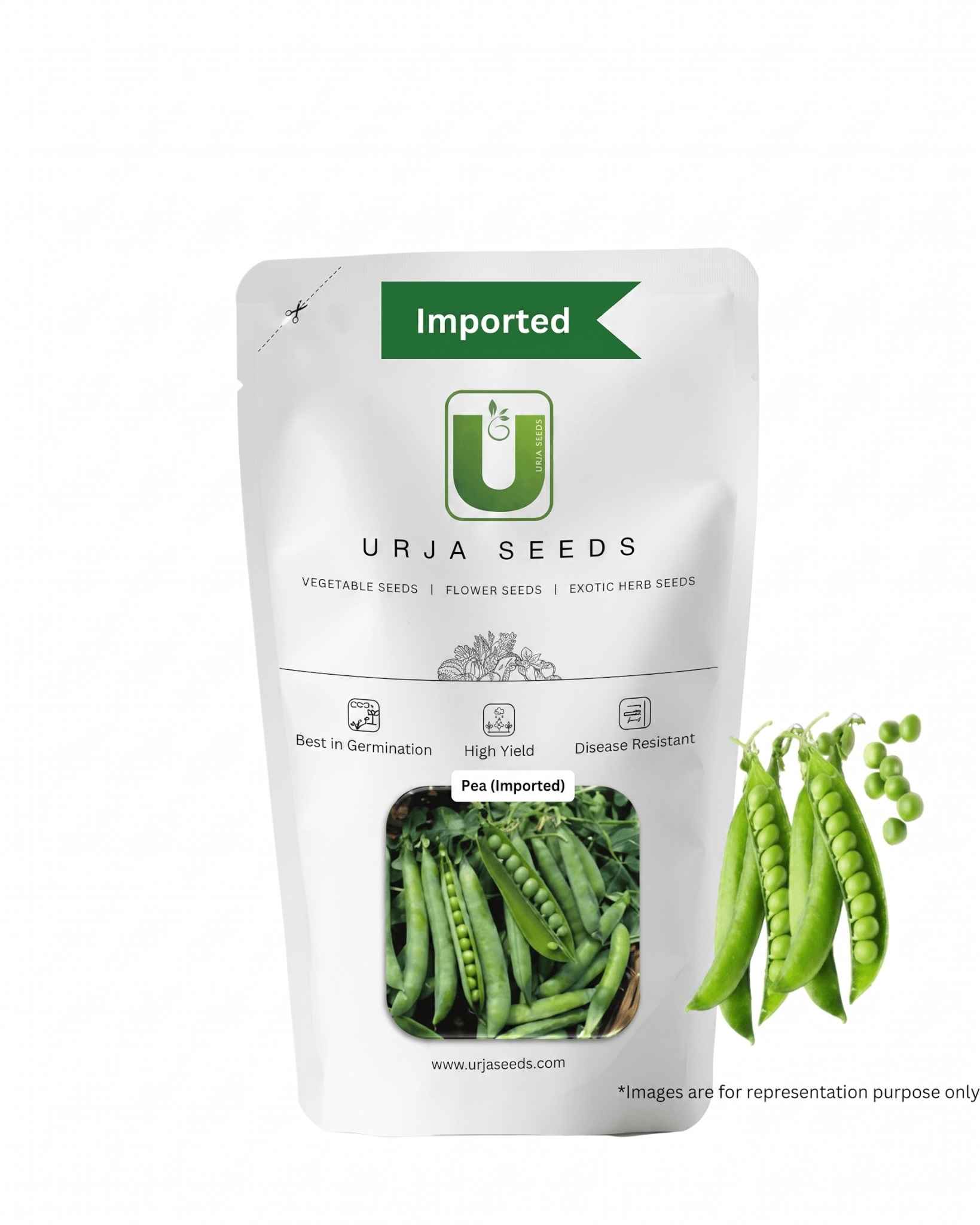 Urja Matar Pea Seeds - Frost Tolerant, High Yield, Powdery Mildew Resistant -Kisanjeevan